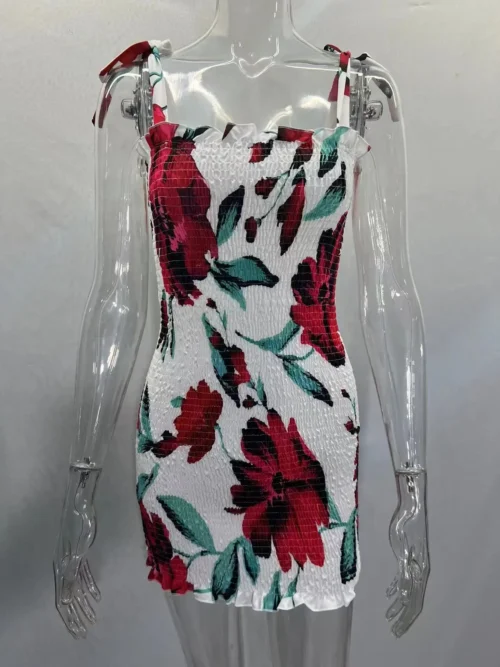 Verão sexy magro vestido de impressão moda feminina cinta espaguete pacote elegante quadris bodycon mini vestidos femlae praia vestido de festa - Imagem 17
