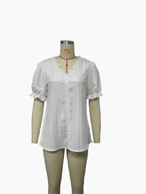 Verão feminino novo topo 2024 sólido sexy com decote em v oco camisa de manga curta moda splice plus size blusa solta vestuário rua - Imagem 18