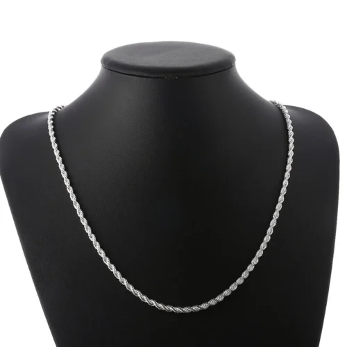 Cor prata 4mm corrente masculina corda torcida colar pulseiras moda feminina masculino prata conjunto de jóias de alta qualidade - Imagem 9