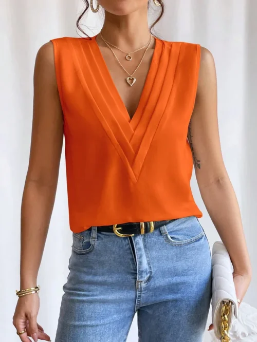 Sólido casual solto sem mangas blusas para mulheres moda verão camisas e blusas de grandes dimensões elegantes jovens femininos topos - Imagem 7