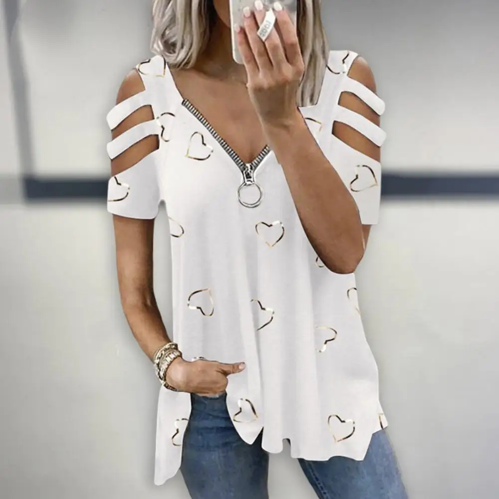 Mulheres verão topo com decote em v baixo corte oco para fora manga curta camiseta combinar calças soltas plus size blusa feminina roupas femininas