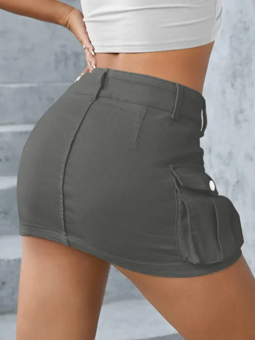 Saia jeans de cintura baixa feminina com bolsos, mini vestido emendado, ajuste justo, envoltório sexy, nádegas, monocromático, rua alta, monocromático, 2021 - Imagem 31