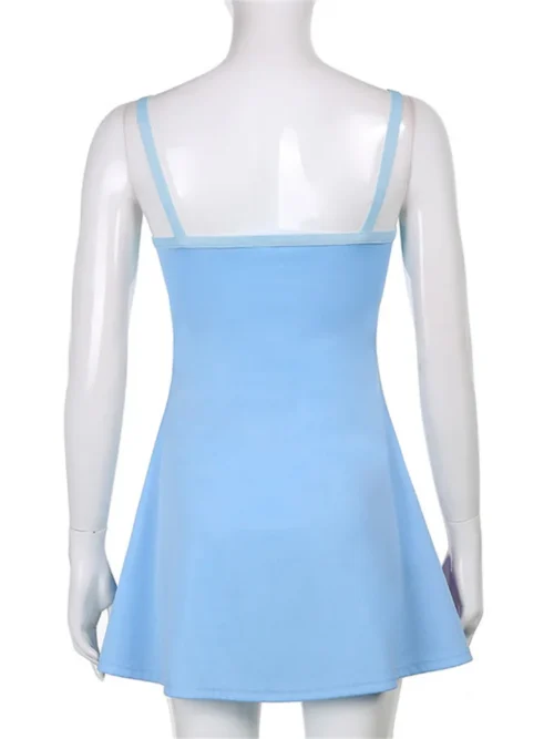 Y2k feminino suspender a linha vestido de verão sem mangas contraste cor u pescoço recorte curto bodycon vestido harajuku vestido de verão 2022 novo - Imagem 4