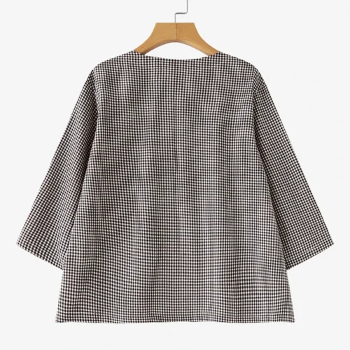 Zanzea casual solto blusa feminina verão em torno do pescoço camisa verificado impresso bolso 3/4 manga topos harajuku simples blusas - Imagem 17