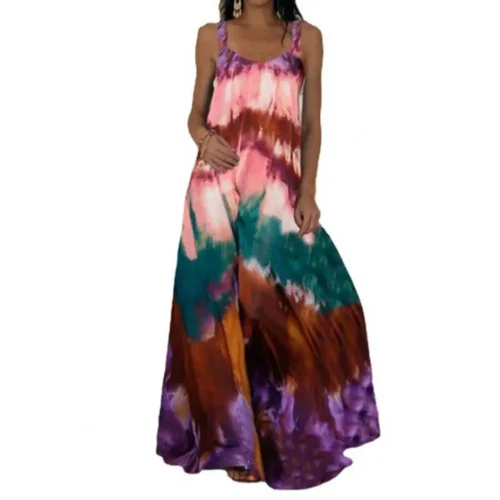 Plus size oversized vestido longo feminino tie-dye impressão 3d maxi vestido de verão cinta fora do ombro grande balanço vestidos de festa - Imagem 8