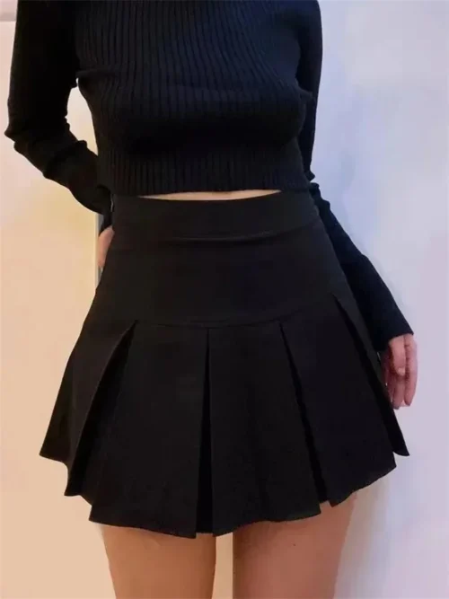 Vintage cinza saia plissada feminina kawaii cintura alta mini saias coreano moda uniforme escolar harajuku streetwear primavera - Imagem 2