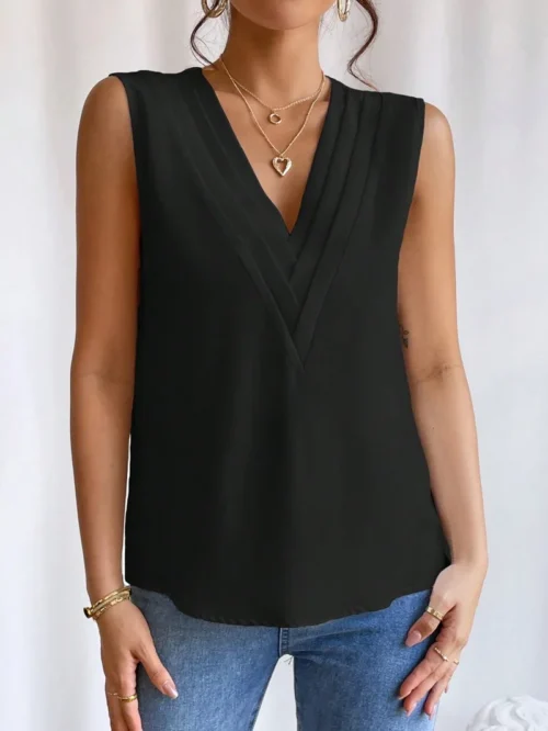 Sólido casual solto sem mangas blusas para mulheres moda verão camisas e blusas de grandes dimensões elegantes jovens femininos topos - Imagem 27