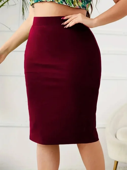 2024 verão plus size sólido saia fina, casual saia de fenda de cintura alta, roupas femininas plus size - Imagem 6