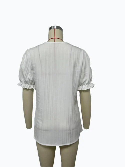 Verão feminino novo topo 2024 sólido sexy com decote em v oco camisa de manga curta moda splice plus size blusa solta vestuário rua - Imagem 19