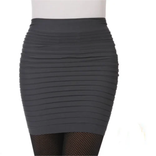 Verão feminino saia de cintura alta cor sólida elástica saia plissada para senhora do escritório drapeado magro mini saia sexy senhora lápis saias - Imagem 25