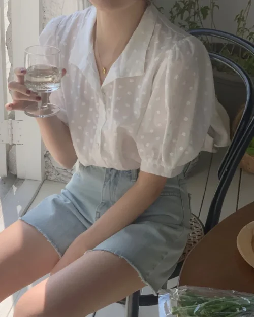 Blusa com gola V para mulheres, camisas de lazer, tops com tudo, estilo coreano, roupa elegante, cor sólida - Imagem 20