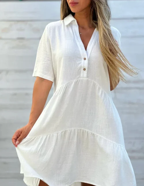 Moda manga curta branco algodão linho vestido feminino 2024 verão solto casual botões vestidos confortáveis para mulher robe femme - Imagem 9