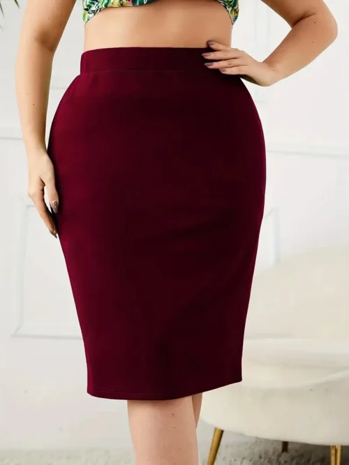 2024 verão plus size sólido saia fina, casual saia de fenda de cintura alta, roupas femininas plus size - Imagem 5