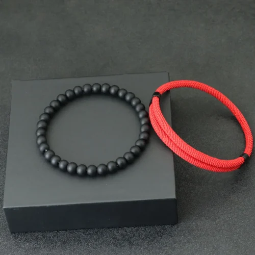 Moda masculina pulseira conjunto 2 pçs deslizante ajustável sorte fio vermelho braslet acessórios hombre presentes para ele braçadeira herren jooias - Imagem 3