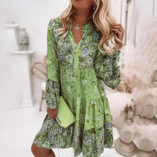 Casual floral impressão vestidos para as mulheres 2024 sping verão boho v pescoço solto uma linha vestido elegante praia vestido de festa robe femme - Imagem 13