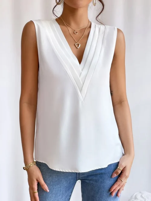 Sólido casual solto sem mangas blusas para mulheres moda verão camisas e blusas de grandes dimensões elegantes jovens femininos topos - Imagem 21