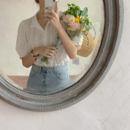 Blusa com gola V para mulheres, camisas de lazer, tops com tudo, estilo coreano, roupa elegante, cor sólida - Imagem 12