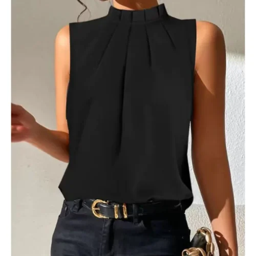 Blusa feminina de manga curta, blusa casual de escritório preta para senhoras, camisa da moda, verão - Imagem 12