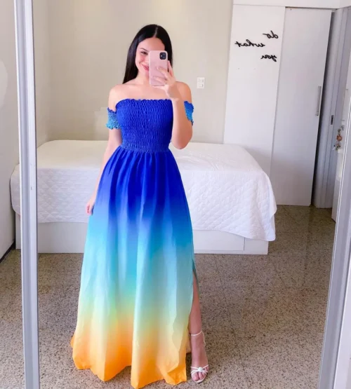 Elegante feminino fora do ombro midi vestido 2024 verão moda vestidos de cintura alta flor impressão manga curta vestidos robe roupas - Imagem 24