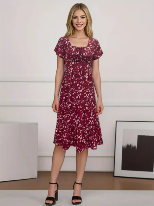 Verão feminino praia doce vestidos vintage impressão puff manga casual gola quadrada floral feminino maxi vestido longo - Imagem 10