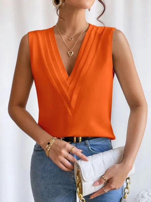 Sólido casual solto sem mangas blusas para mulheres moda verão camisas e blusas de grandes dimensões elegantes jovens femininos topos - Imagem 37