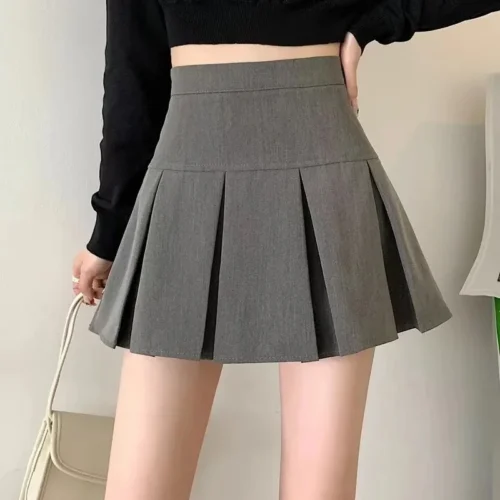 Vintage cinza saia plissada feminina kawaii cintura alta mini saias coreano moda uniforme escolar harajuku streetwear primavera - Imagem 15