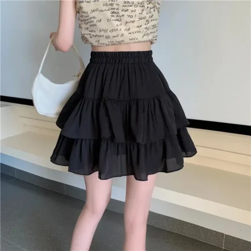 Mini saia de babados brancos para mulheres, cintura elástica, linha A, solta, estilo preppy, fofa, curta, plissada, moda coreana, kawaii - Imagem 11