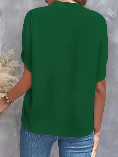 Verão elegante blusa feminina novo decote em v manga curta cor sólida camisa solta casual branco topos senhora do escritório blusas - Imagem 16