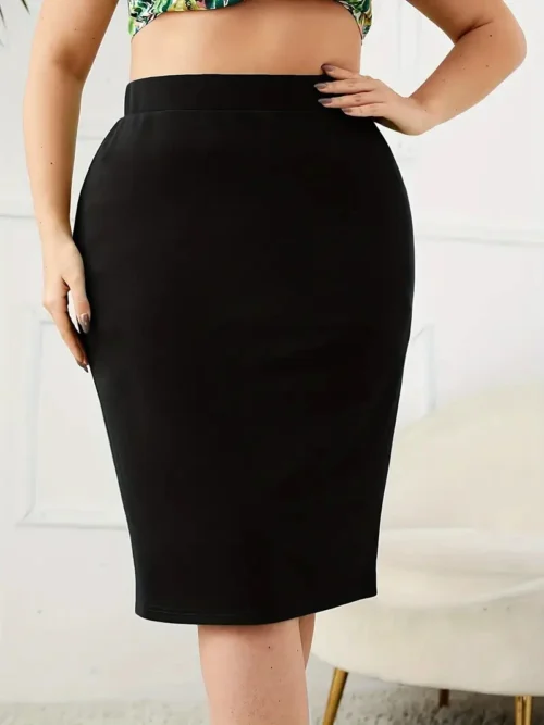 2024 verão plus size sólido saia fina, casual saia de fenda de cintura alta, roupas femininas plus size - Imagem 9