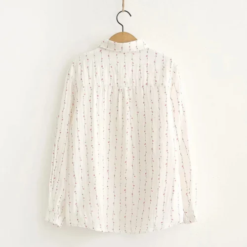 Nova Primavera Mulheres Camisas De Algodão De Camada Dupla Manga Completa Floral Solta Casual Blusa Macia Senhora Do Escritório Desgaste Do Trabalho Tops T34502X - Imagem 5