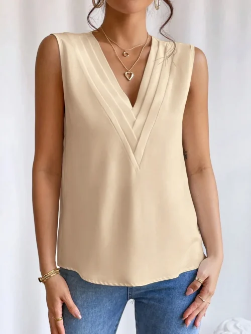 Sólido casual solto sem mangas blusas para mulheres moda verão camisas e blusas de grandes dimensões elegantes jovens femininos topos - Imagem 33