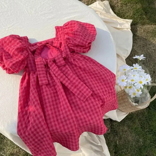 Urso líder rosa xadrez arco vestido elegante lolita criança grandes meninas midi vestido crianças vestidos adolescentes festa princesa vestido de verão - Imagem 21