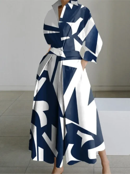 Vestido de outono manga longa dot print elegante maxi vestidos para as mulheres 2024 branco casual com decote em v camisa festa vestido longo robe femme - Imagem 5