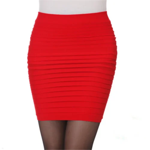 Verão feminino saia de cintura alta cor sólida elástica saia plissada para senhora do escritório drapeado magro mini saia sexy senhora lápis saias - Imagem 17