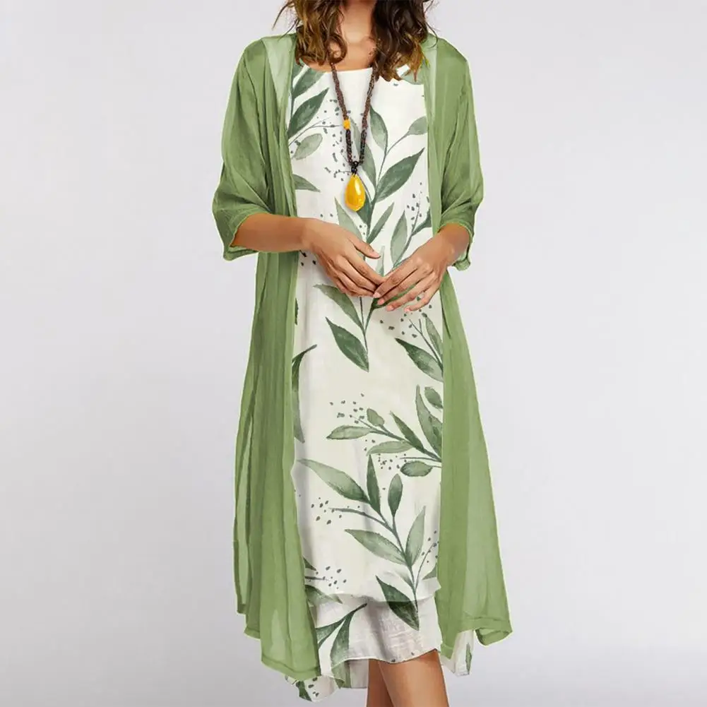 Feminino 1 conjunto elegante vintage em torno do pescoço vestido de duas peças senhoras vestido conjunto floral impressão para festa