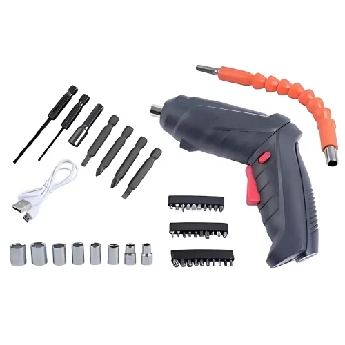 Kit Parafusadeira Mini Portatil Recarregável Usb e Maleta com 47 Chaves 360 Graus Bivolt Sem Fio - Imagem 5