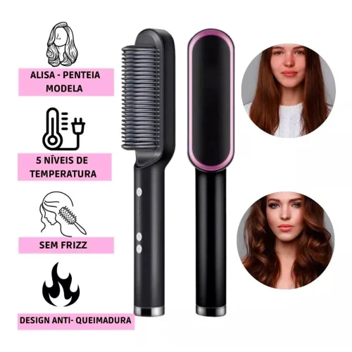 Escova De Cabelo 3 em 1 Elétrica com Pente De Aquecimento Para Alisador bivolt 120 220 - Imagem 2