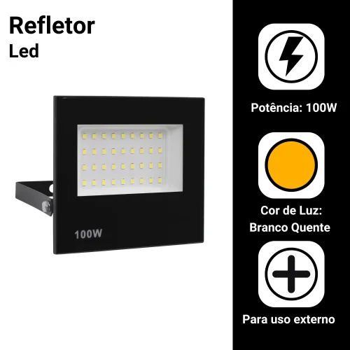 Refletor Led 100w Holofote Bivolt Prova Dágua Luz Forte - Imagem 14