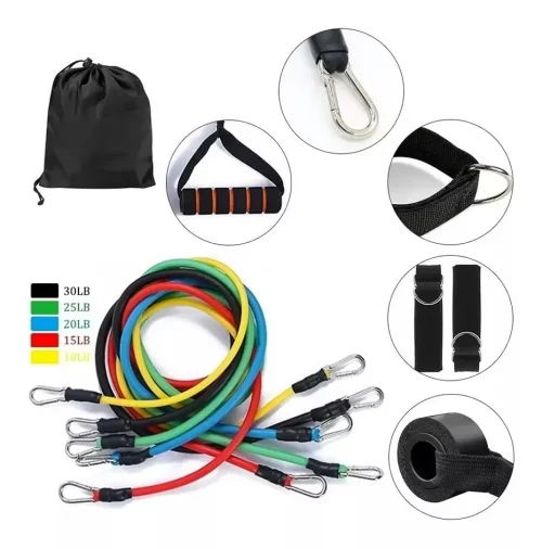 Kit 11 Elastics Extenders Functional Workout Gym Gym Gynastica Fitness Fitness Exercises Muscles Development - Imagem 2