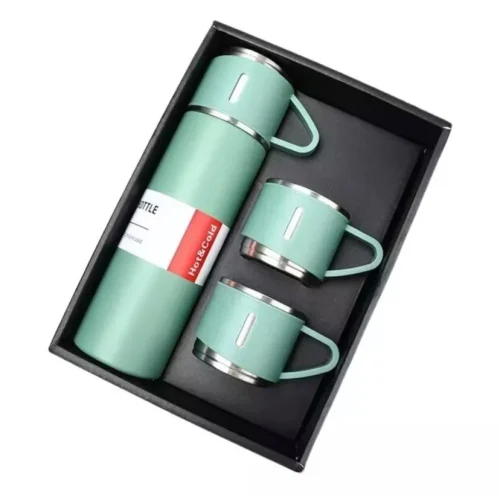 Kit Garrafa Térmica Conjunto Frasco A Vácuo 500ml Com 3 Xícaras - Imagem 5