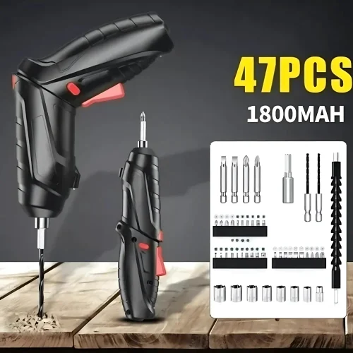 Kit Parafusadeira Mini Portatil Recarregável Usb e Maleta com 47 Chaves 360 Graus Bivolt Sem Fio - Imagem 2