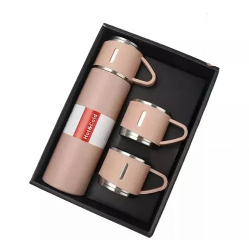 Kit Garrafa Térmica Conjunto Frasco A Vácuo 500ml Com 3 Xícaras - Imagem 6