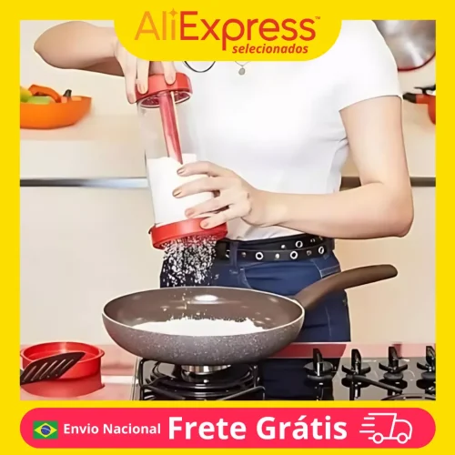 Peneira Tapioca Farinha Açúcar Polvilhador Cozinha Aço Inox Plástico Resistente Fina Grossa Utensílio Culinário Multiuso Confeit