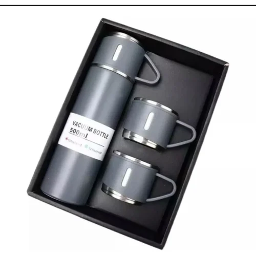 Kit Garrafa Térmica Conjunto Frasco A Vácuo 500ml Com 3 Xícaras - Imagem 8