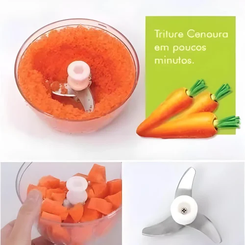 Processador Manual Triturador de Alimentos Com 3 Laminas 500 ml - Imagem 5