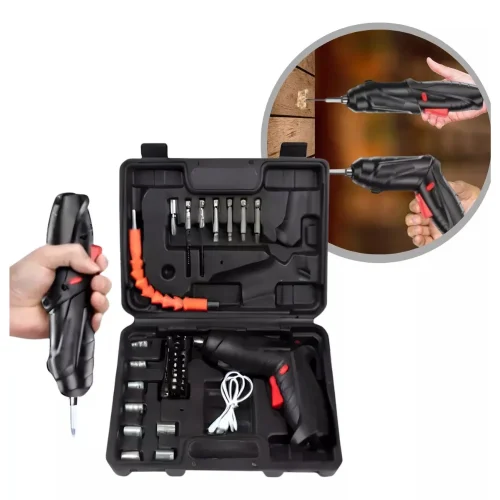 Kit Parafusadeira Mini Portatil Recarregável Usb e Maleta com 47 Chaves 360 Graus Bivolt Sem Fio - Imagem 4