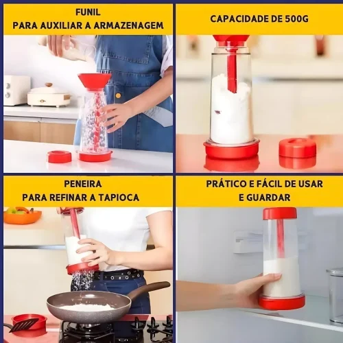 Peneira Tapioca Farinha Açúcar Polvilhador Cozinha Aço Inox Plástico Resistente Fina Grossa Utensílio Culinário Multiuso Confeit - Imagem 3