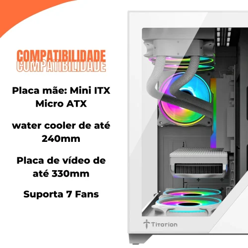 Gabinete Pc Gamer Aquário Vidro Temperado Com Filtro Poeira Titorion - Imagem 2