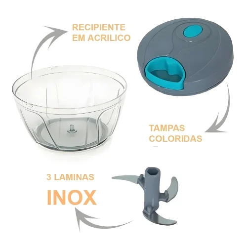 Processador Manual Triturador de Alimentos Com 3 Laminas 500 ml - Imagem 4
