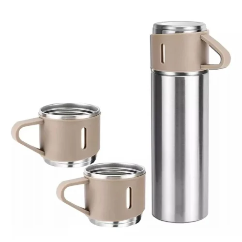 Kit Garrafa Térmica Conjunto Frasco A Vácuo 500ml Com 3 Xícaras - Imagem 3